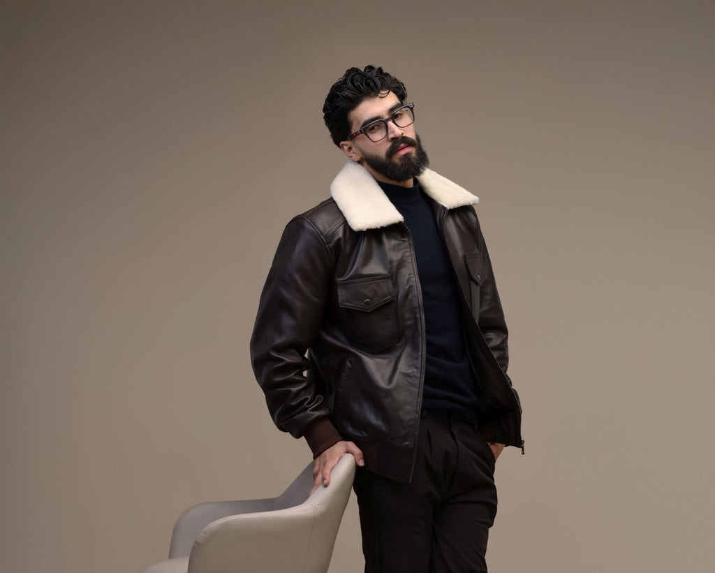Bomber- veste en cuir véritable l