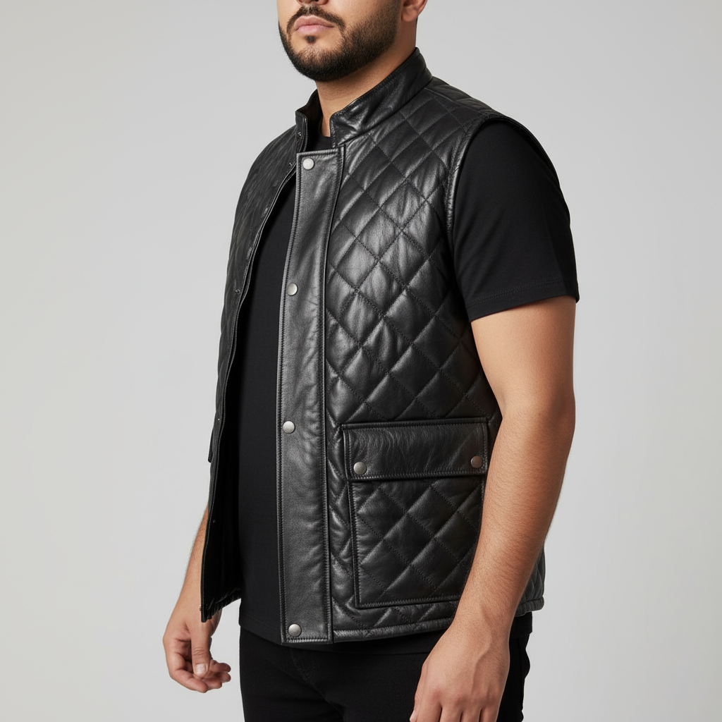 Gilet matelassé en cuir véritable – Élégance et caractère