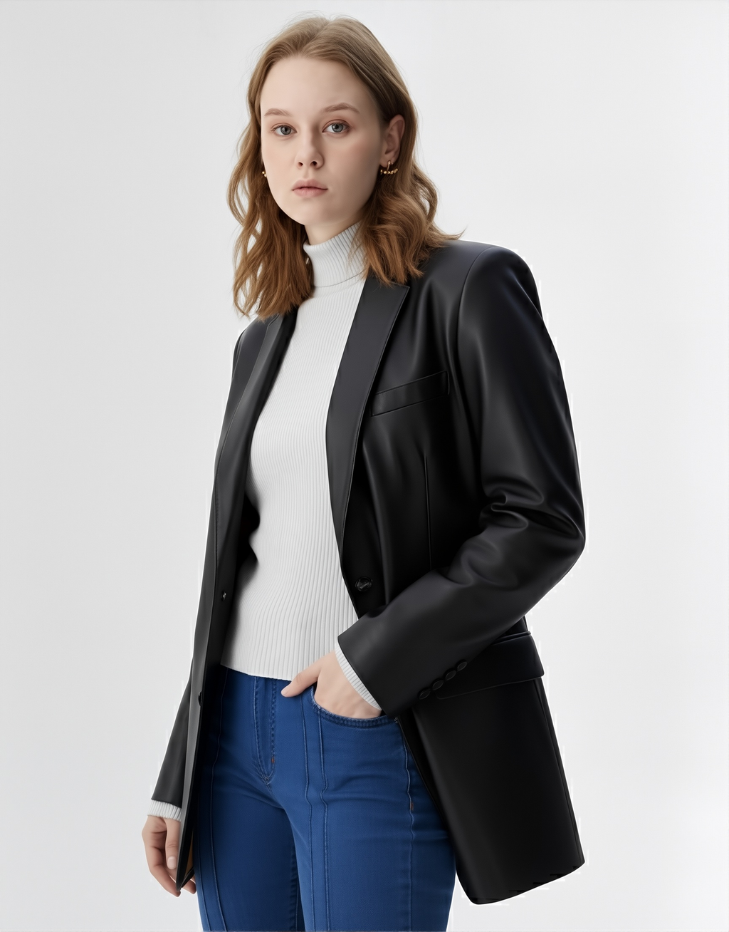 Blazer en cuir veritable pour femmes