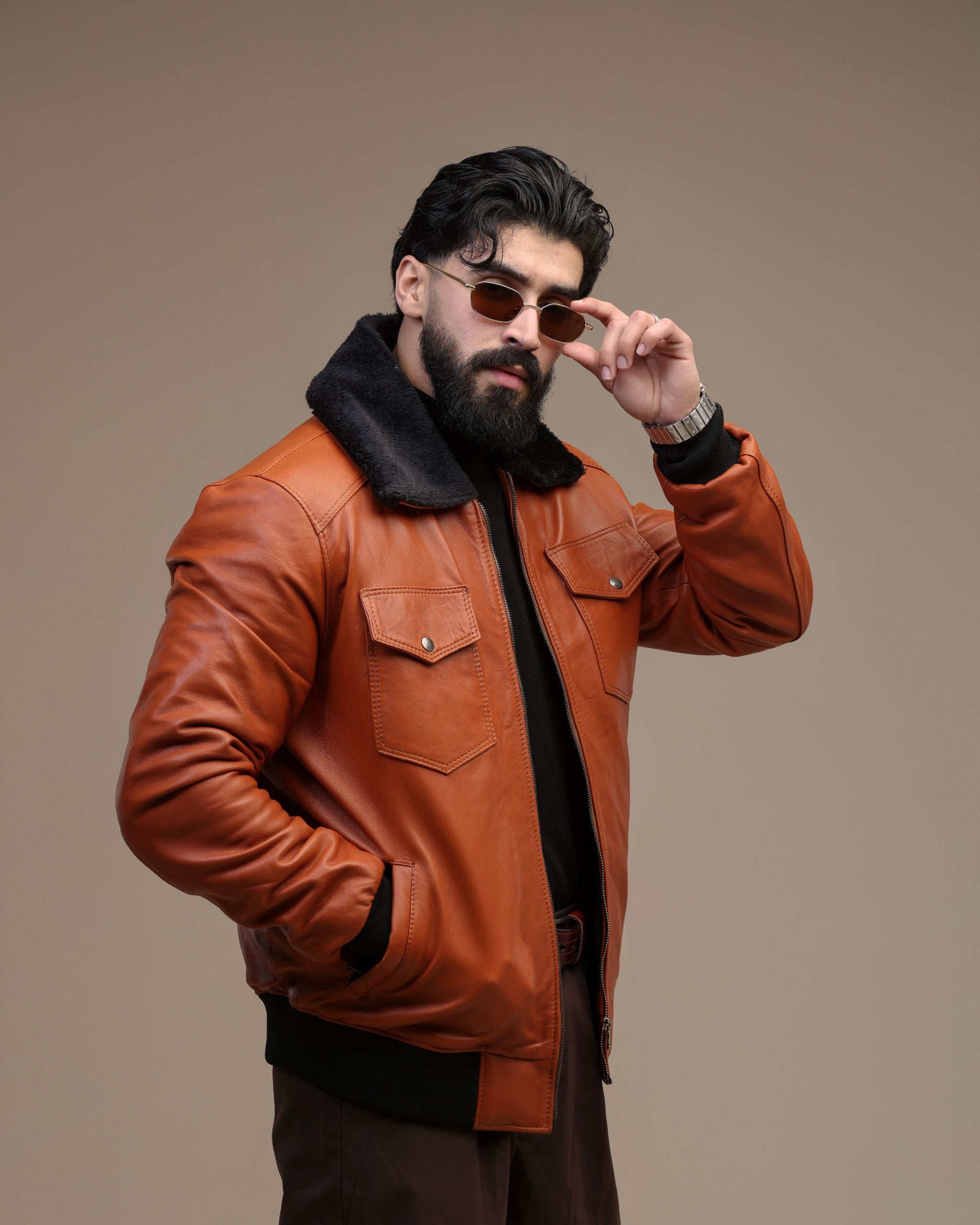 Bomber- Veste en cuir véritable