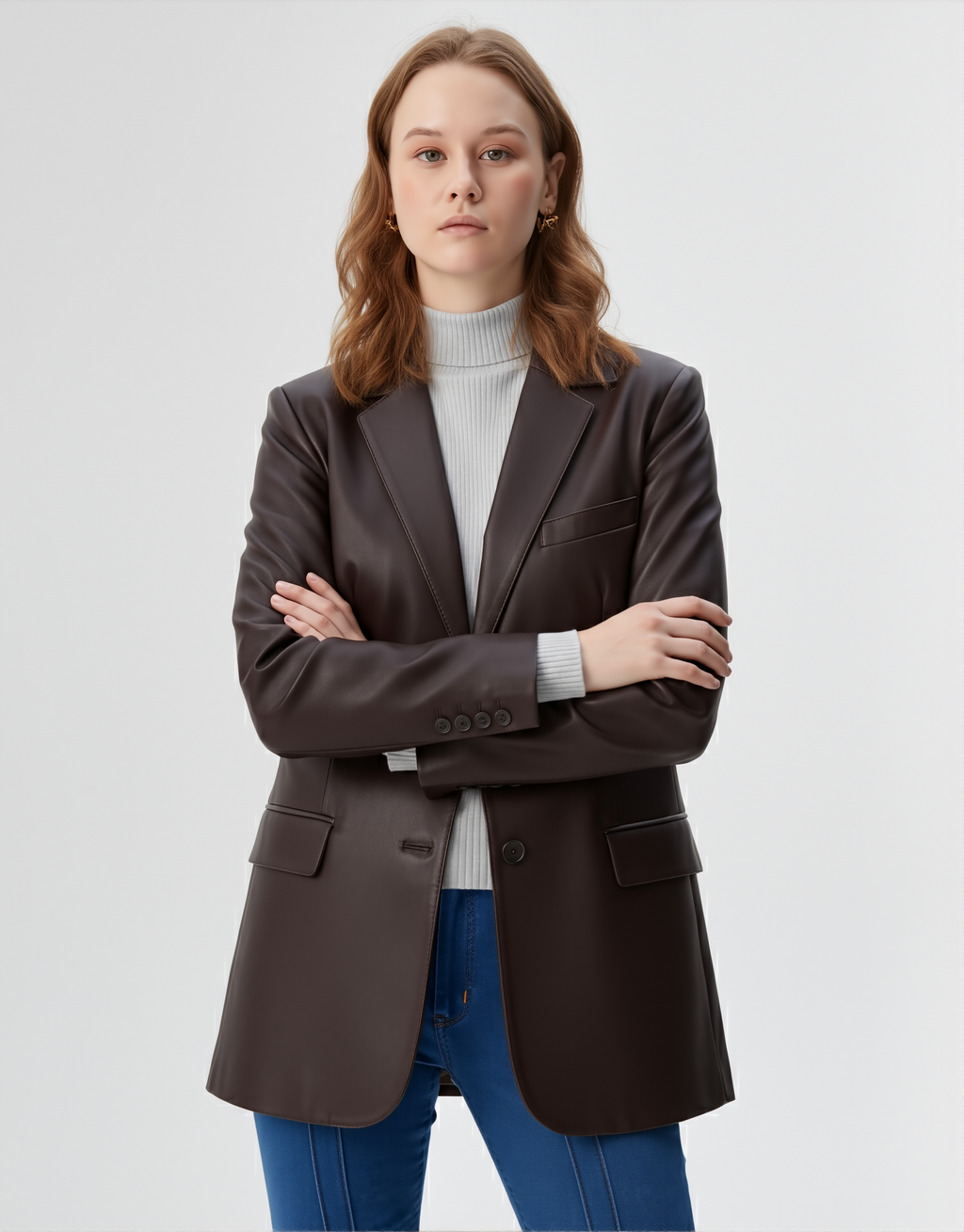 Blazer en Cuir Véritable - Marron chocolat