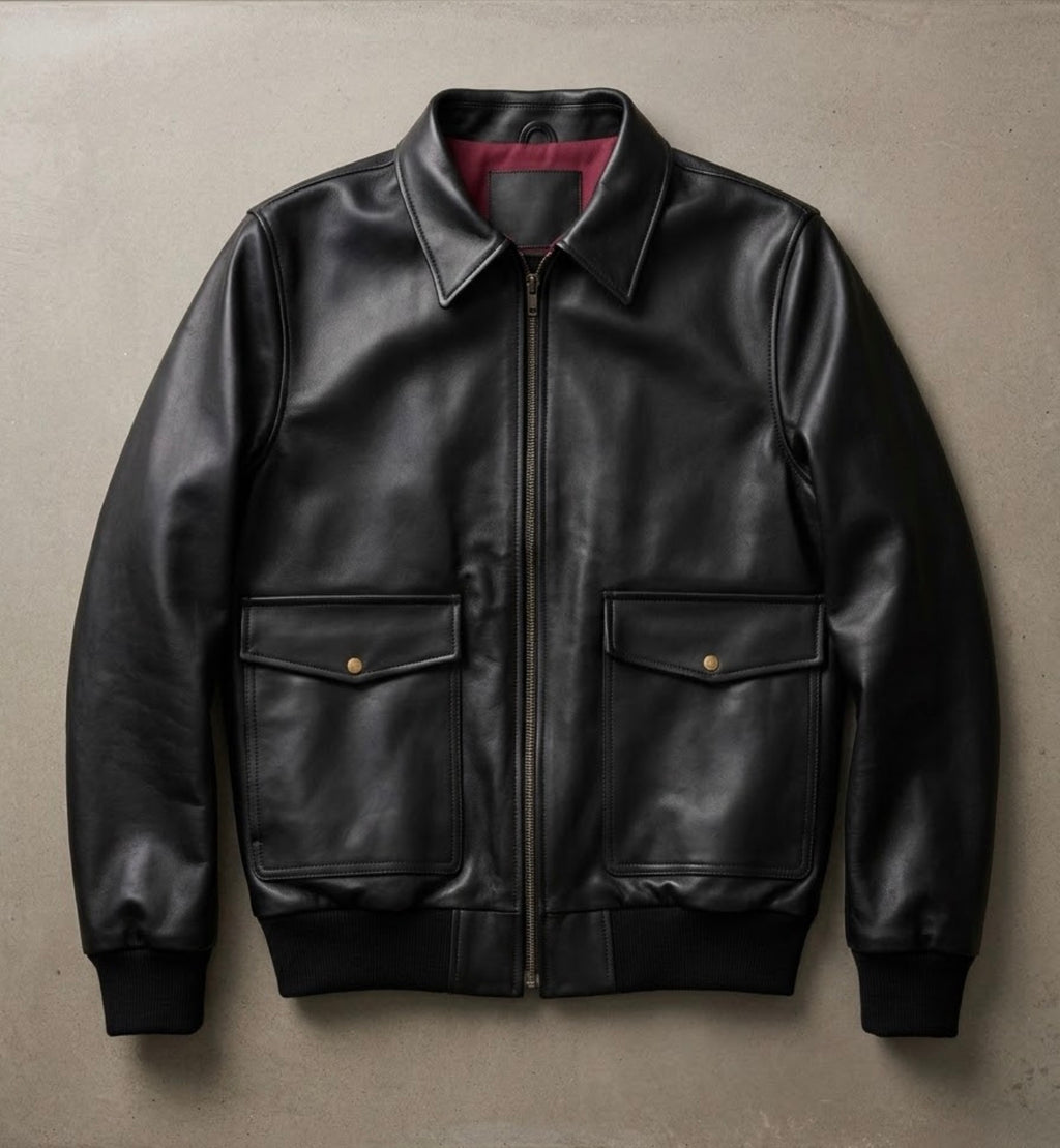 Veste Aviateur en Cuir – Édition Doublure Rouge Signature