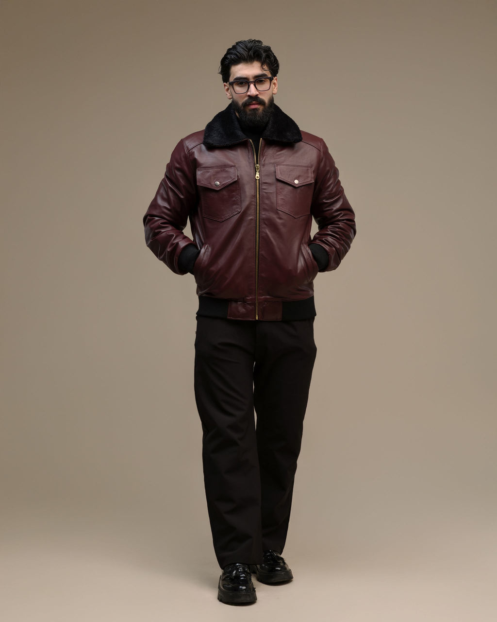 Veste Bomber  en cuir véritable Bordeaux – Élégance & Caractère