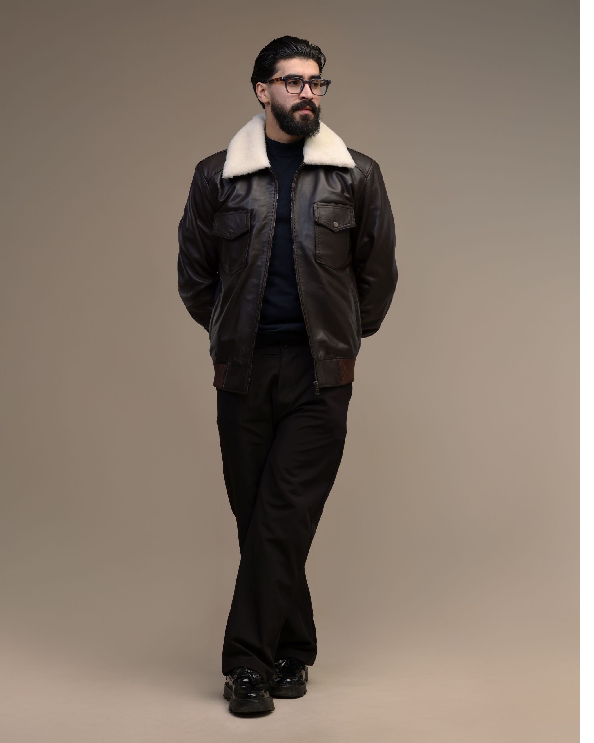 Bomber- veste en cuir véritable l