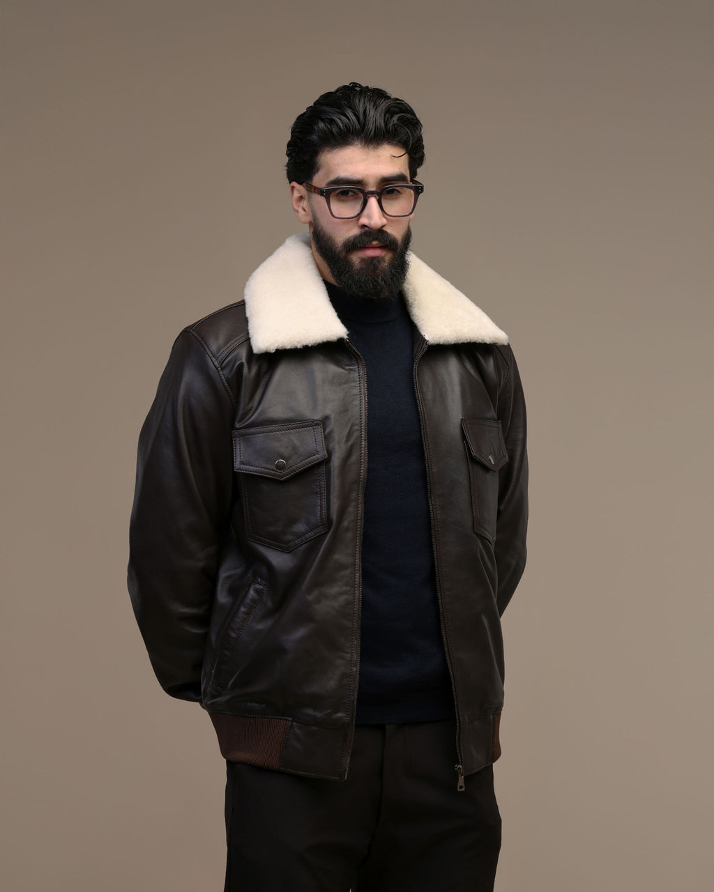 Bomber- veste en cuir véritable l