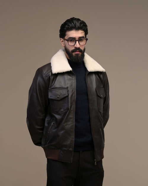Bomber- veste en cuir véritable l