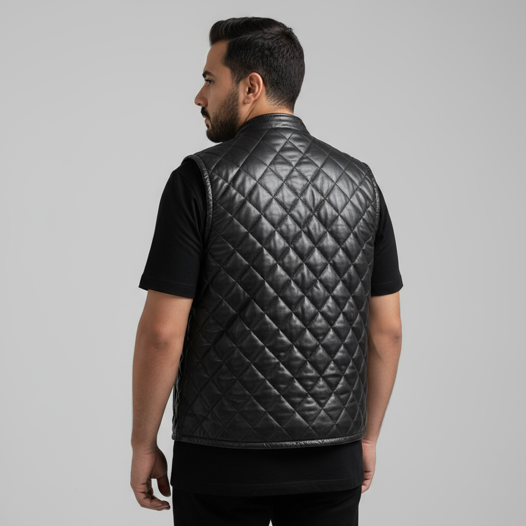 Gilet matelassé en cuir véritable – Élégance et caractère