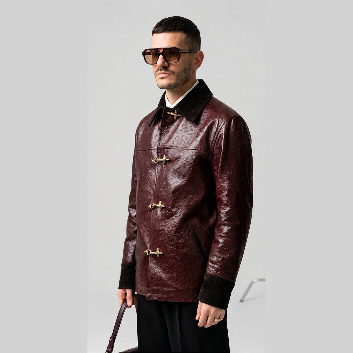 Blouson en Cuir de Vache Effet Autruche