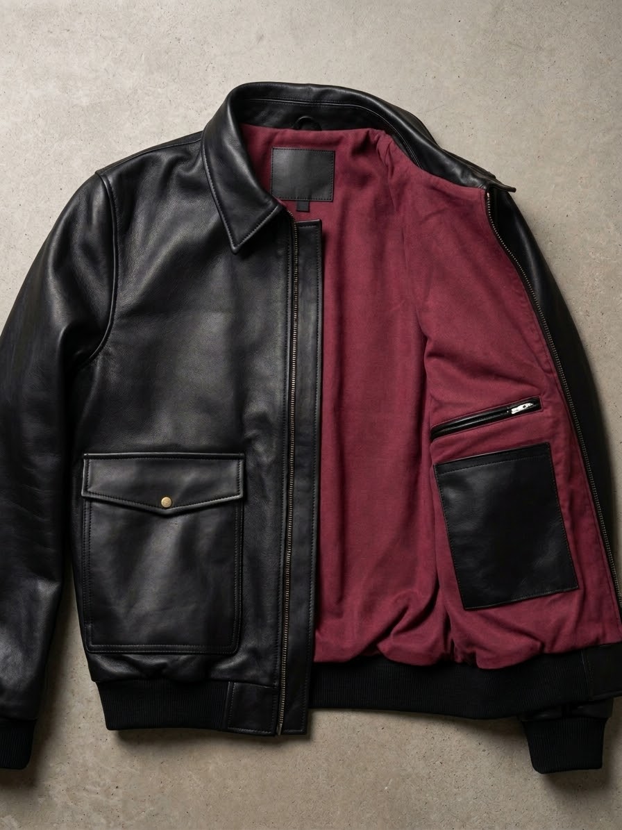 Veste Aviateur en Cuir – Édition Doublure Rouge Signature
