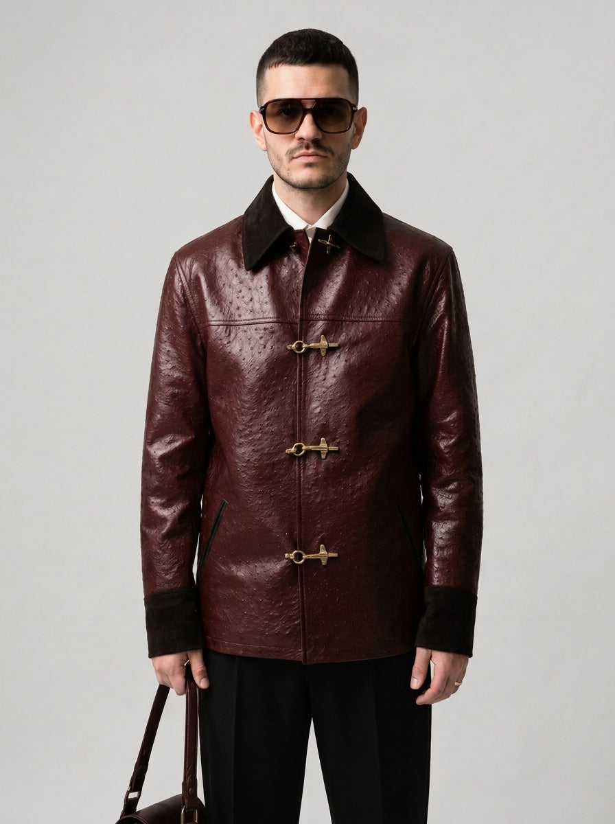 Blouson en Cuir de Vache Effet Autruche