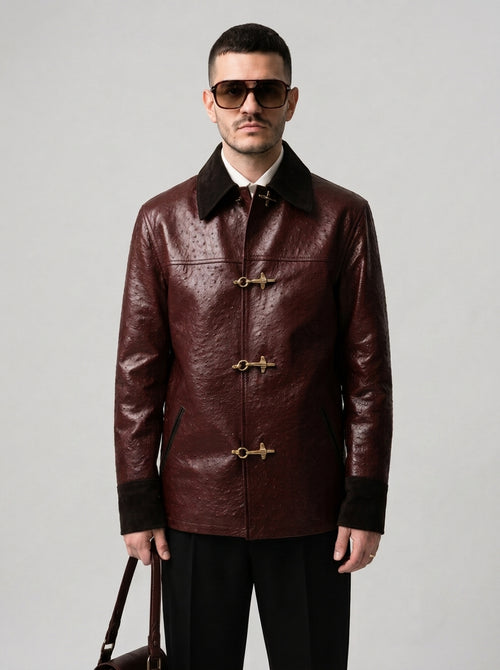 Blouson en Cuir de Vache Effet Autruche