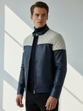 Blue Arctic Quilted Jacket l Veste en cuir véritable