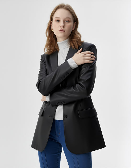 Blazer en cuir veritable pour femmes